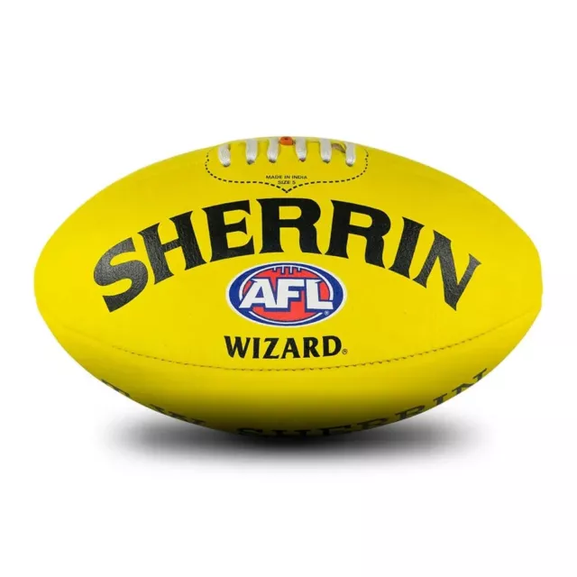 Sherrin AFL Wizard Leather Football Yellow size 5, 4, 3, 2 Aussie Rules Football