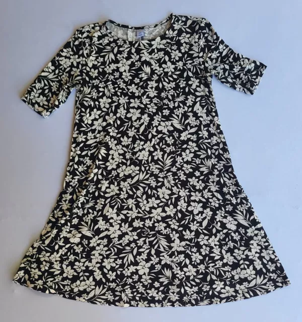 Old Navy Women’s Swing Dress Black White Floral Short Sleeve Stretch Casual XS