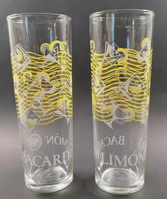 Libbey Clear Cocktail Glasses Yellow Swirl Set of 2 Bacardi Limon 7" Tall