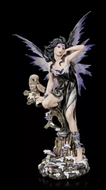 Grande Figura Elfos - Hadas Noctua Con Búho - Fantasía Estatua Fairy Deco Regalo