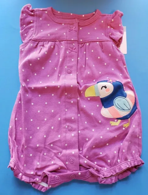 Girls Infant Carter's Baby Purple With Polka Dots Toucan Romper Size 3 Months