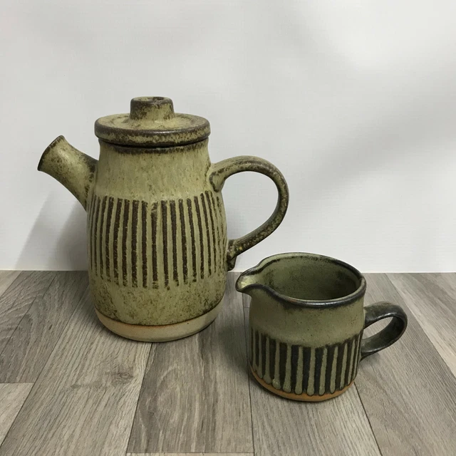 Gres de Cornualles - cafetera/tetera Tremar 18 cm de altura y jarra rústica