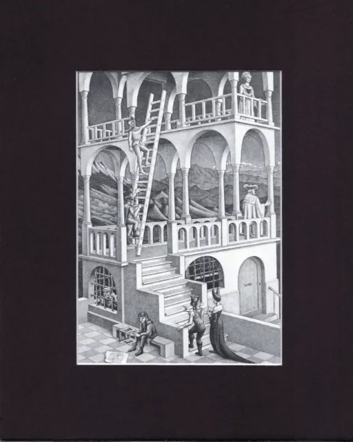 8X10" Matted Print Dimensional Art Picture MC Escher: Belvedere