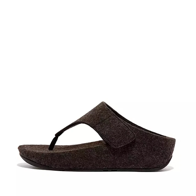 FitFlop Shuv E01 FR7-090 Womens Black Adjustable Felt toe Post Flip Flop Sandals