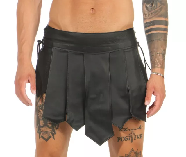 *XS-XXXL* Gladiator Kilt Skirt Echt Leder Legionär Rock Schwarz Mittelalter  NEU