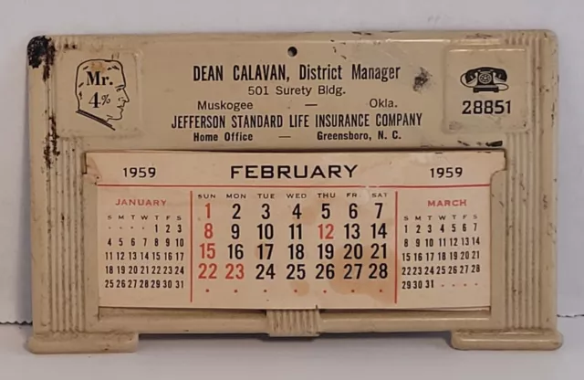 Vintage Metal Desk Calendar 1959 Advertising Insurance Muskogee, Oklahoma