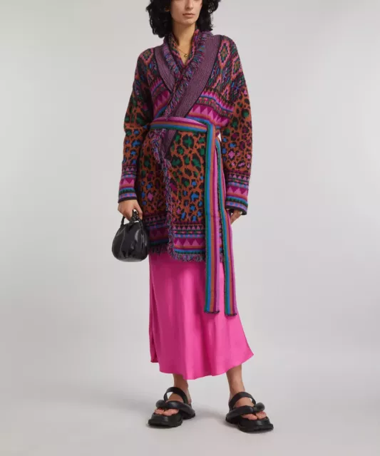 Farm Rio Cardigan Size S Ainika Tapestry Longline Belted Relaxed Fit - Red Multi