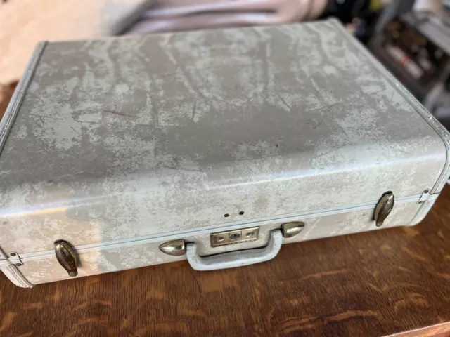 Vintage 1950s Samsonite Shwayder Brothers Marble Cream Suitcase Luggage 4521