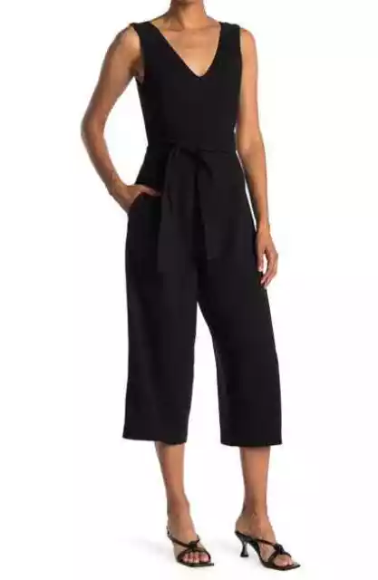 Club Monaco Torela Black Crop Wide Leg Pant Jumpsuit  Waist Tie SZ 12 NWT $279