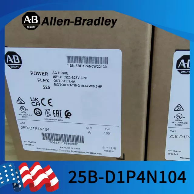 2022 New Sealed Allen-Bradley 25B-D1P4N104 PowerFlex 525 0.4kW (0.5Hp) AC Drive