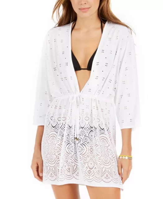 New Dotti White Gypsy Gem Crochet Tunic Swim Cover-up Dress Size Large NWT