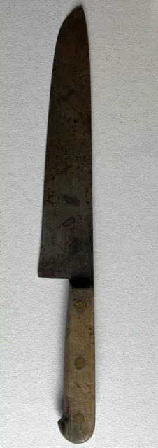 Vintage 9” Carbon Steel Antique Chef’s Knife w/ Rivet Wooden Handle