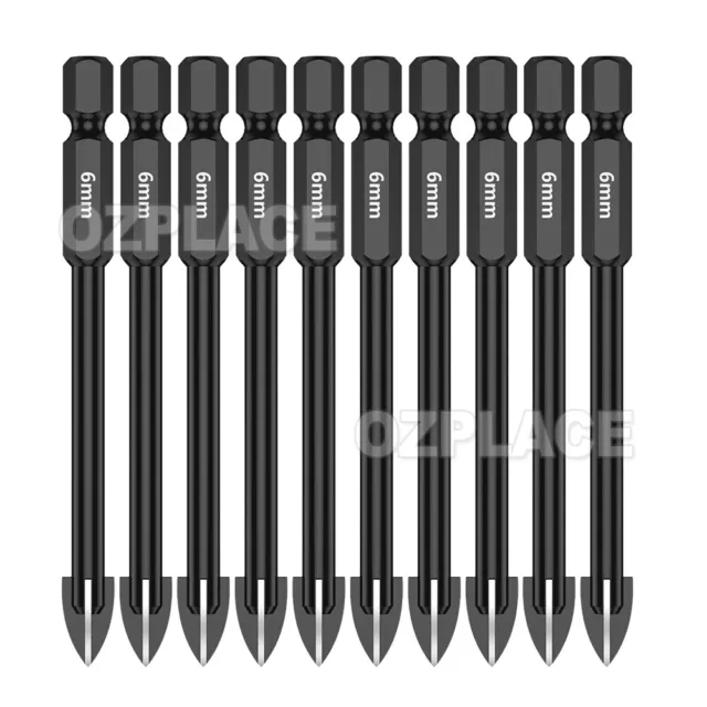 10x 6mm Tile Porcelain Drill Bit Marble Ceramic Glass Brick Shank Hex Spear Head 2