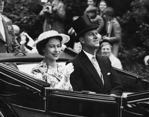 Queen Elizabeth II Duke Edinburgh arriving Ascot racecourse op- 1956 Old Photo