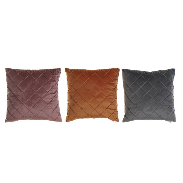 Coussin DKD Home Decor Gris Orange Polyester Velours Lila Losanges (45 x 10 x 45