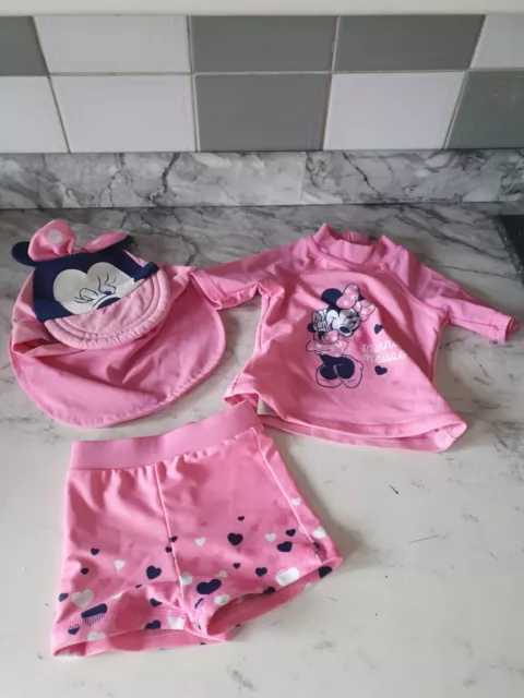 Baby Girls Disney Minnie Mouse Beach Wear, Swimwear Outfit - Age 6-9 months