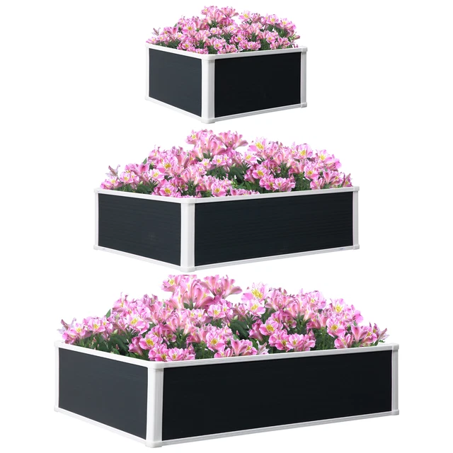 Hochbeet Blumenkasten mit Drainagefunktion für Garten, Terrasse, Kunststoff Grau