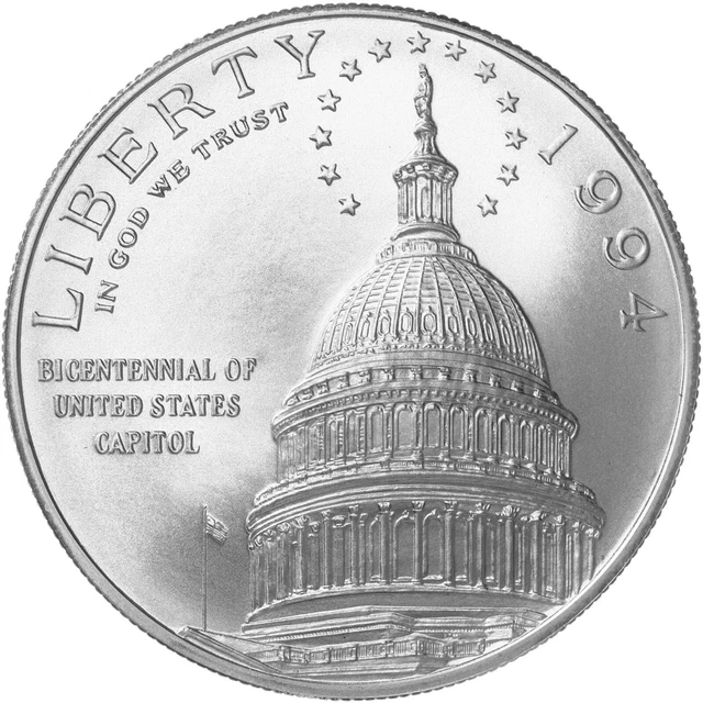 1994 D US Capitol Bicentennial BU Commemorative 90% Silver Dollar US Coin