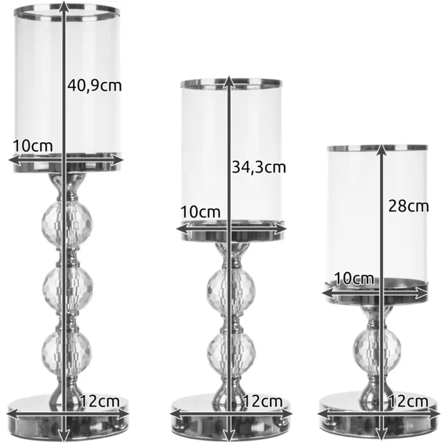 3er Kerzenständer Set  Glas Lampion Glamour mit Kristallen 22314 2