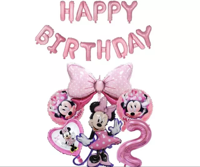 Minnie Mouse 2nd Birthday Girls Pink Balloon Set Party Decorations Age 2 Kids