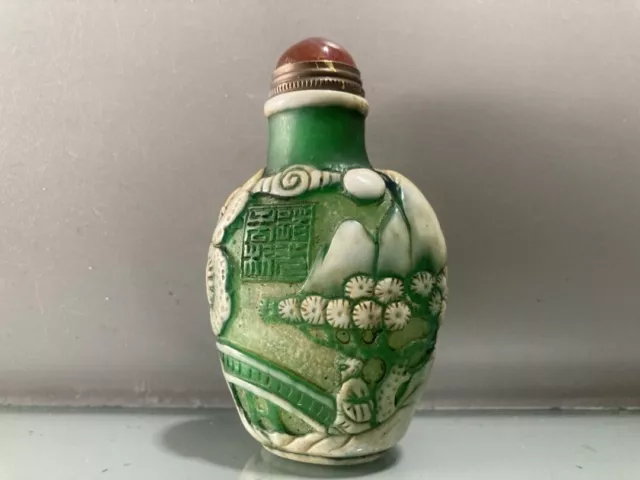 Chinese Old Coloured glaze Handcarved Exquisite Figures Tower Snuff bottle105668