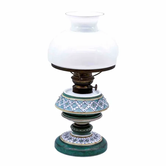 Antique Kerosene Lamp From Glass With Cosmos 8 Burner & Shade To 1900 Turquoise