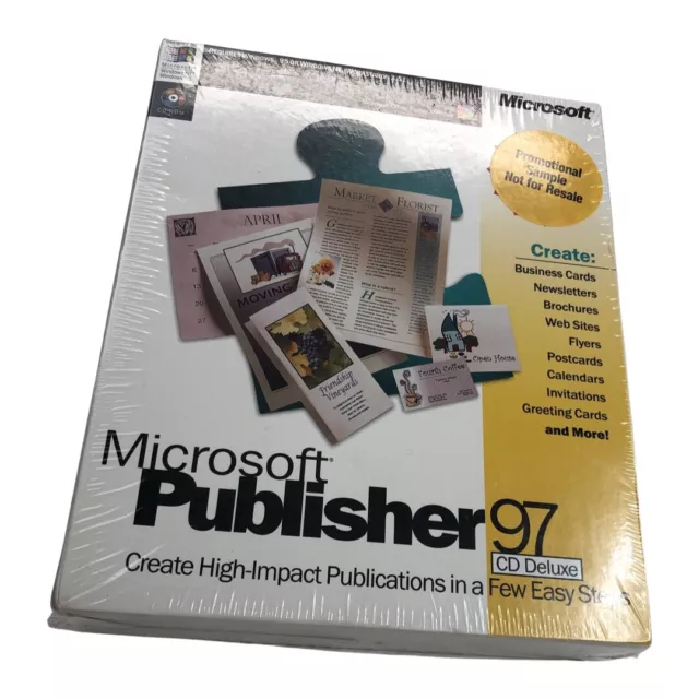 Vintage Microsoft Publisher 97 CD Deluxe Factory SEALED - Sample Not for Resale"