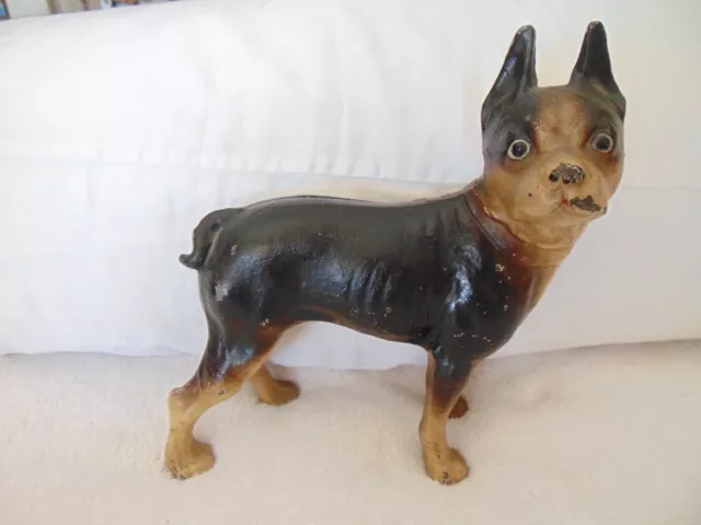 Huge 1920 Antique Boston Terrier Bull Dog Cast Iron Door Stop Figure 10"x9"