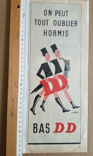 FRENCH ART DECO VINTAGE MEN'S  BAS DD ORIGINAL STOCKING ADVERT 1954 LARGE 35cm