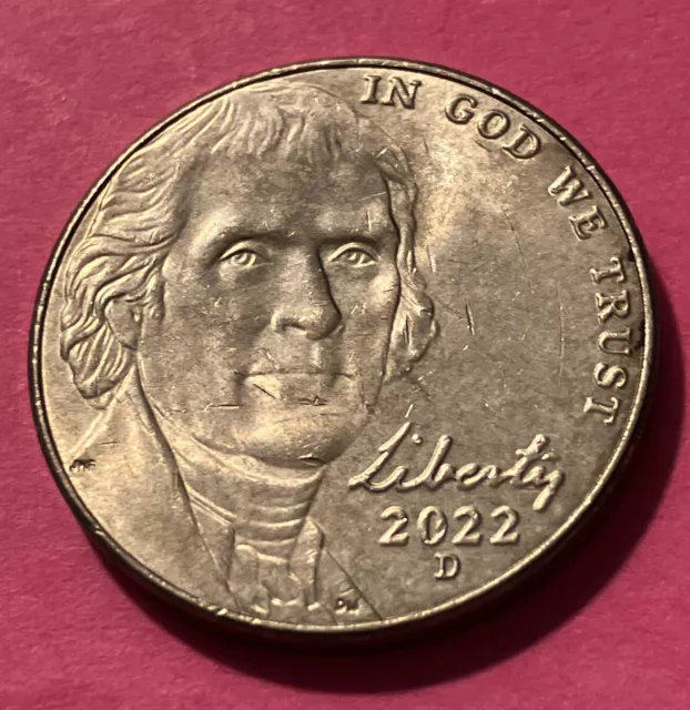2022-D Jefferson Nickel UNC, Improper Annealing & obv counter brockage, #N-017