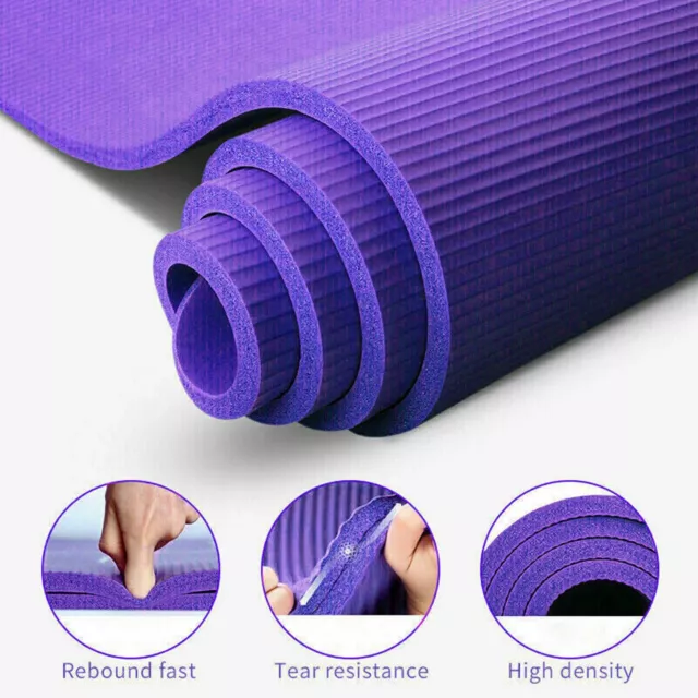 Extra Thick Yoga Mat Gym Fitness Workout Non Slip Exercise Carry strap 10mm