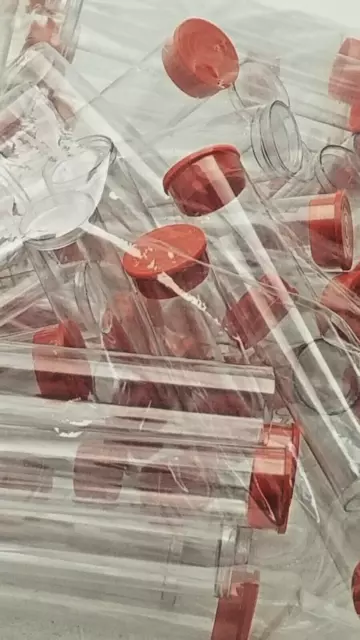 50 Pack .75"x3.5" Clear Plastic Tubes  w Red Plastic Caps - Small Storage Tubes