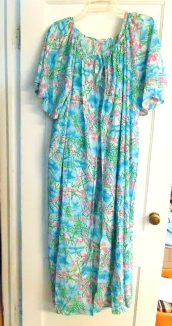 VTG 60'S/ 70'S LANE BRYANT 2PC NIGHTGOWN & ROBE SET TURQUOISE & PINK NEW sz 42