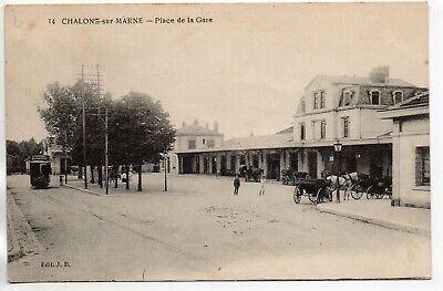 CHALONS SUR MARNE - Marne - CPA 51 - Gare - façade - attelages - 5 - tramway
