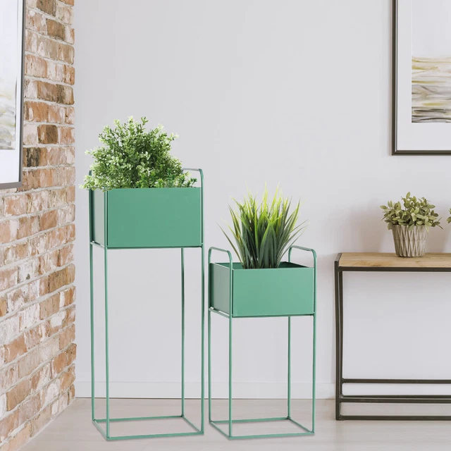 2er Set Vaso per Piante Supporto Ferro Interno Decorazione Fiori Verde H