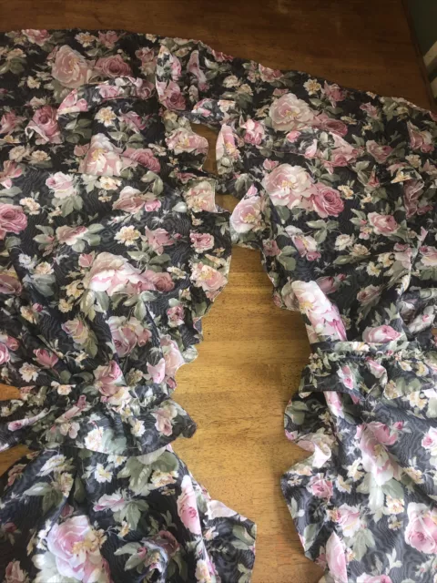 Vintage Pink Roses Fabric Shower Curtain  Ruffled  Hygiene Industries  Tie Backs