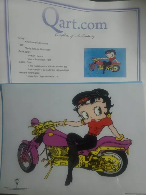 Fine Art Images Sericel 1999 Betty Boop On Motorcycle  Certificate Authenticity