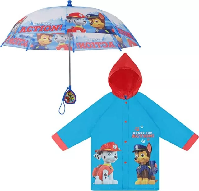Nickelodeon Paw Patrol Kids Umbrella with Matching Raincoat for Boys Ages 2-7