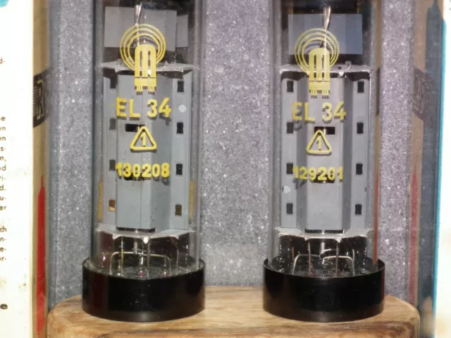 EL34 RFT RARE Foil Getter Short Base Platinum Matched Pair NOS NIB Germany EL34 RFT RARE Foil Getter Short Base Platinum Matched Pair NOS NIB Germany