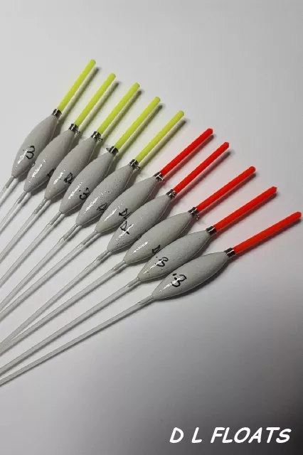 5x `DL` HAND MADE POLE FLOATS`  ` MARGIN SLIMS`  0.2g    2mm  Red Tips