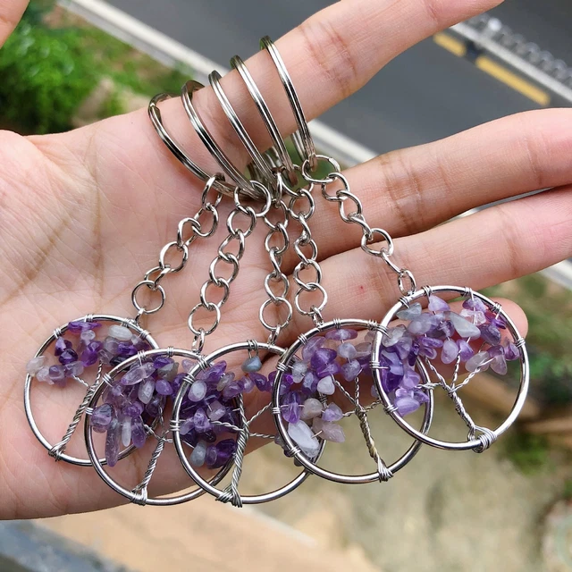 5pcs Yoga Amethyst Stone Bag Clasp Pendants Tree Of Life Reiki Healing Amulet