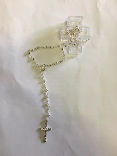 NEW Silver Plating Metal Rosary Necklace for Children / Adults in Gift Box 2
