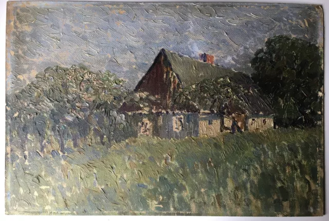 Pintura Al Óleo Impresionista Bartsch Del Norte de Alemania Bauernkate Con 2
