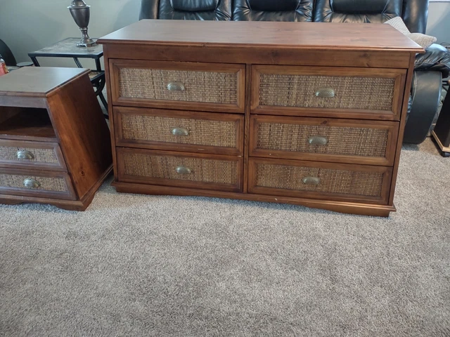Pier 1 imports Pyramid collection wicker / wood 6 Dwr Dresser plus Night Stand