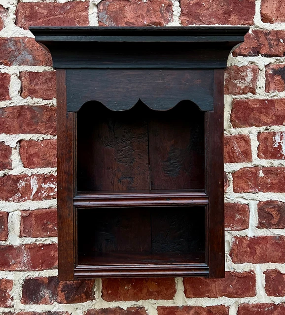 Antique English Wall Shelf Hanging Wall Decor Small Bookcase Carved Oak 18th C