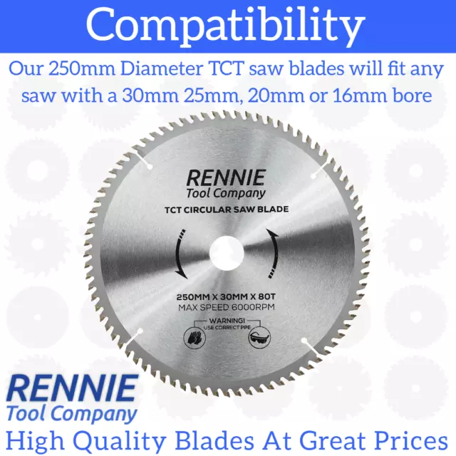 3 Pack - 250mm x 40T 60T 80T TCT Circular Wood Saw Blade For Bosch Makita Dewalt 2