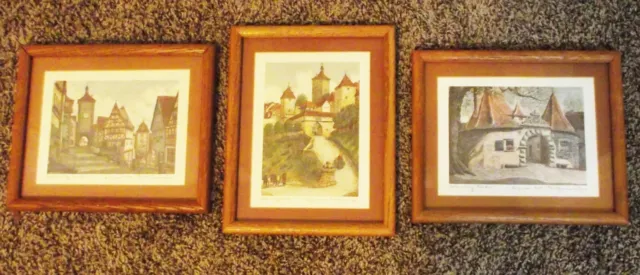 (3) Vintage Old World Villages Rothenberg Germany Ernst Geissendorfer  Etchings