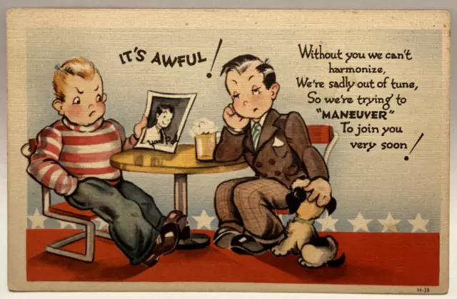 It's Awful! Without You We Can't Harmonize, Vintage Comic Postcard