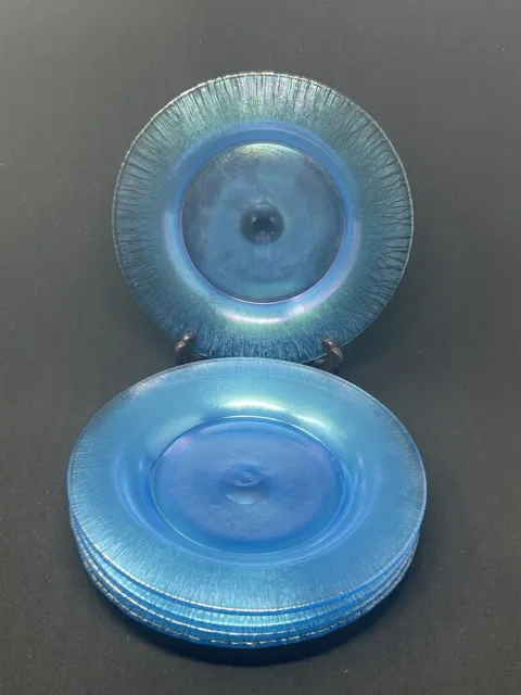 5 Vintage FENTON Celeste Blue Iridescent Carnival Stretch Glass 9" Plates