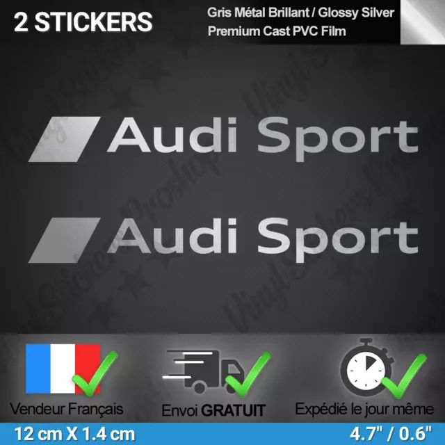 Lot de 2 stickers pour AUDI SPORT gris métallisé argenté autocollant rétroviseur